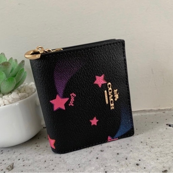 coach Snap Card Case Wallet With Disco Star Print Black Multi - Picture 3 of 8
